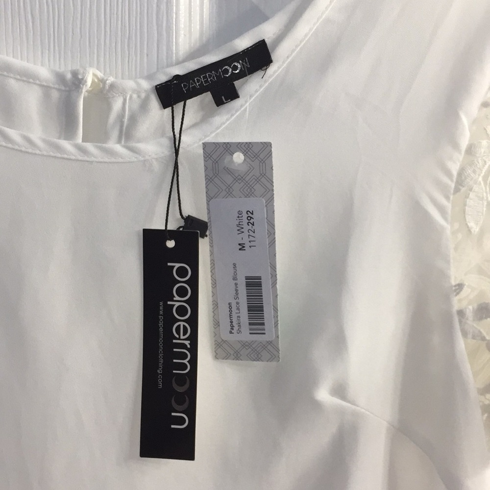 NWT Papermoon Lace Sleeve Blouse - Picture 3 of 5